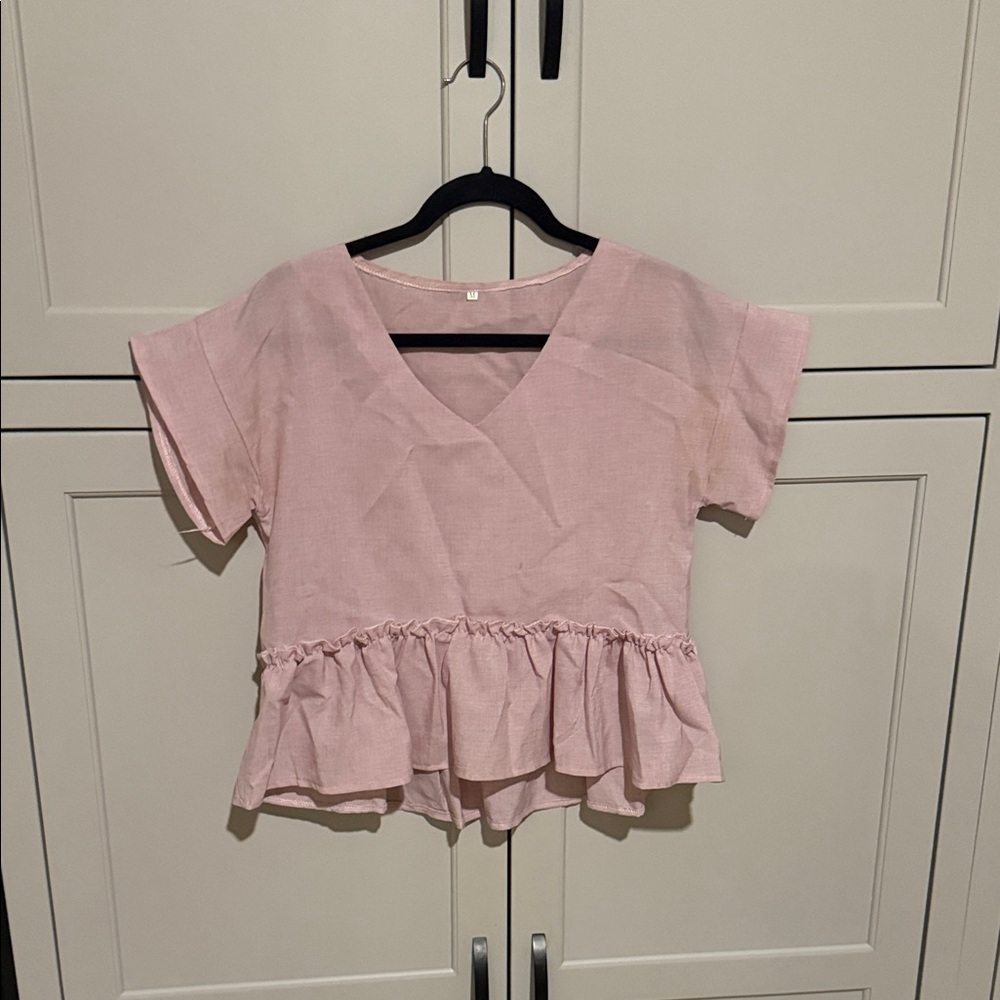 Pink Ruffle Hem Women's Top